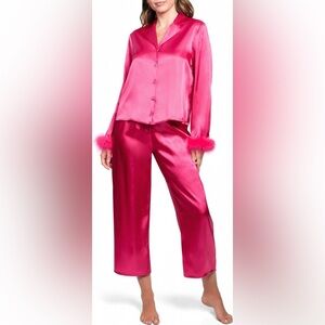 Luxurious Nordstrom Rack In Bloom Small Pink Satin Top and Pants Pajama Set